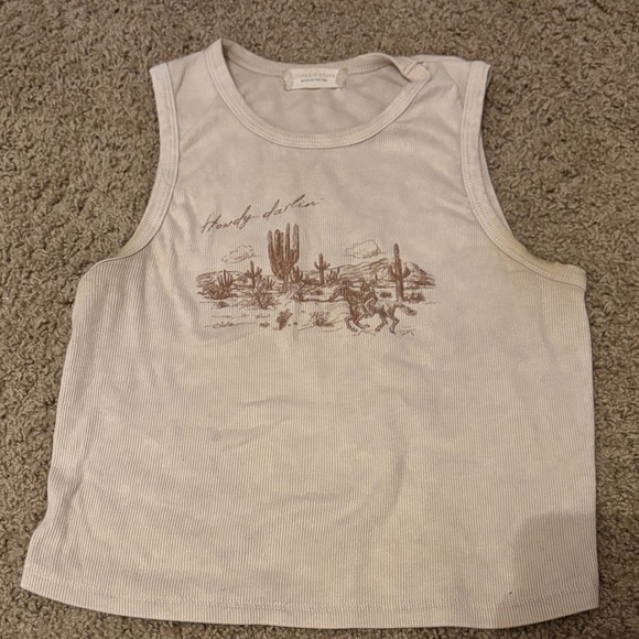 Altar'd State Tops - Altar'd State Cream Tank with Brown Desert Scene